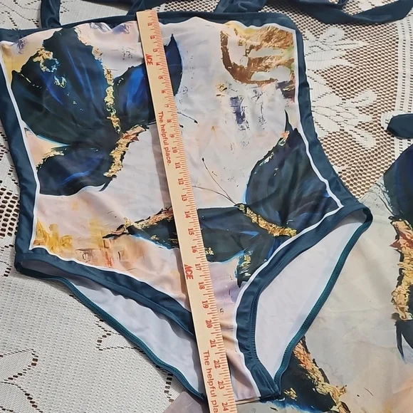 Blue and Gold Swim Set with Watercolor Design - Picture 5 of 8